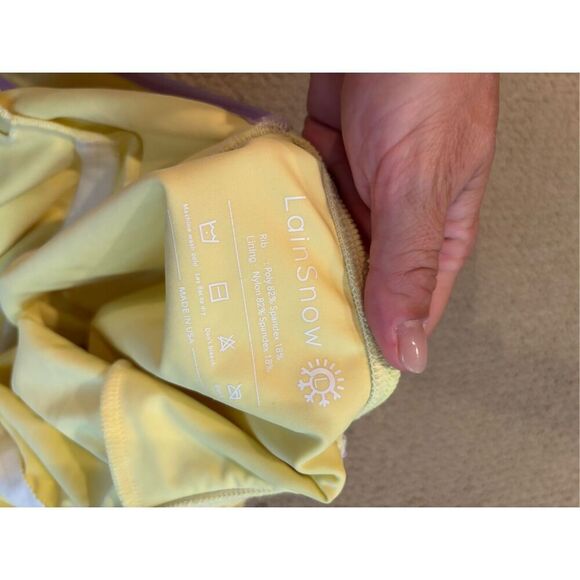 NWOT LAINSNOW Women's Ocean Isle Sleeveless One Piece, Lemon/Lilac LARGE - Picture 7 of 7